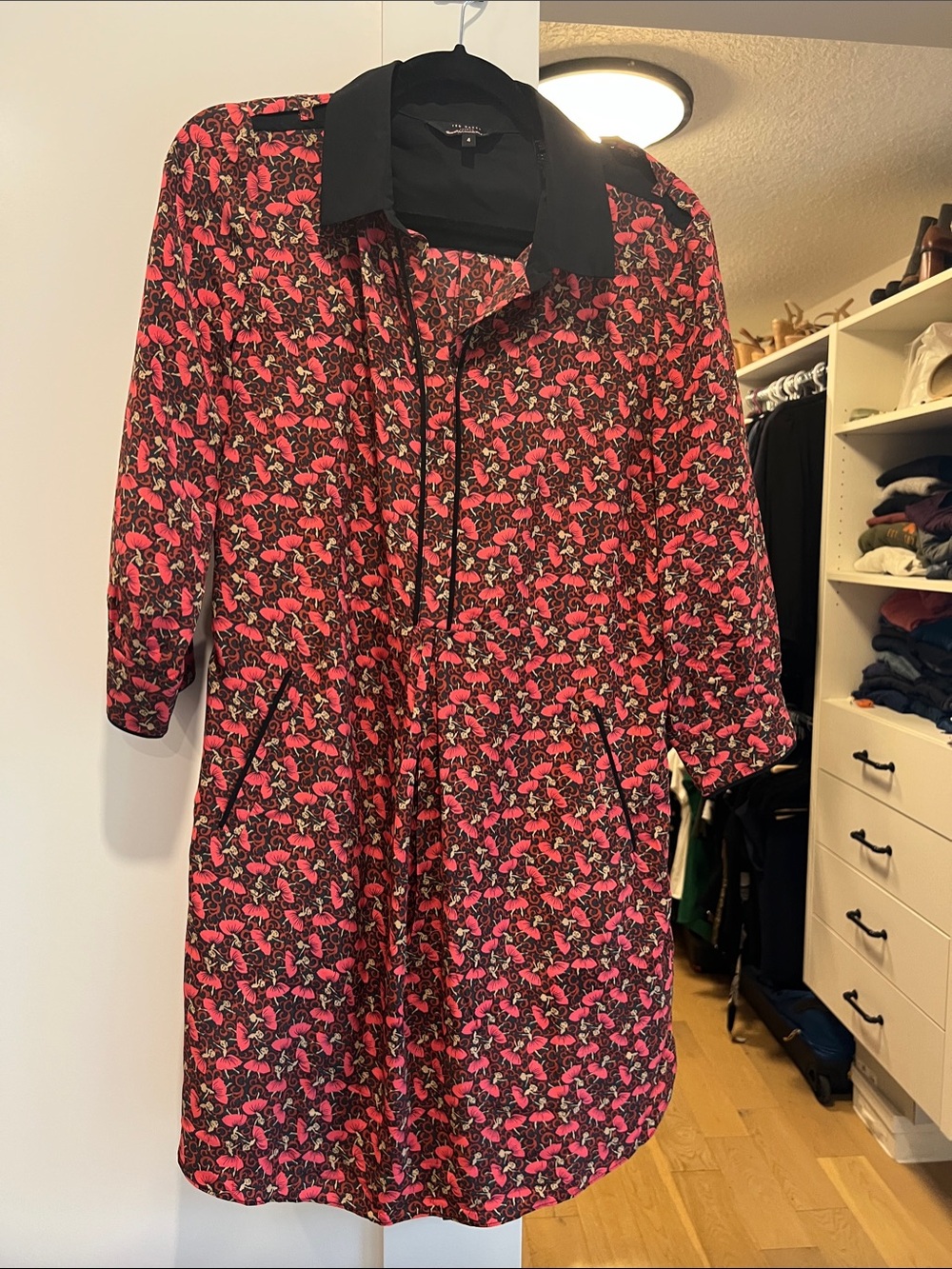 Ted Baker Black & Pink Floral Shirt Dress